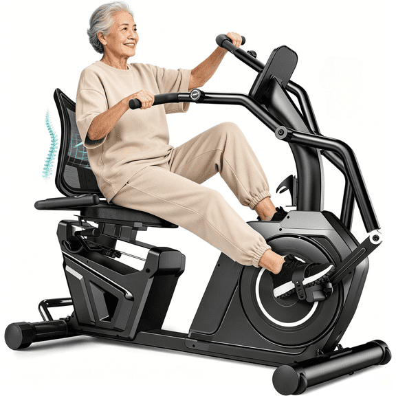 LNOW Recumbent Bike with Arm Exercisers for Seniors – 16-Level Magnetic Resistance & HR Monitor