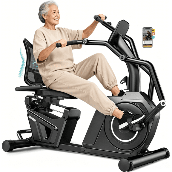LNOW Recumbent Bike with Arm Exercisers for Seniors – 16-Level Magnetic Resistance & HR Monitor
