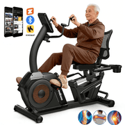 LNOW Magnetic Recumbent Exercise Bike, Stationary Bikes for Home with Arm Exerciser, with Ergonomic Backrest & Comfortable Seat, Smart APP, Pulse Sensor, 400LBS