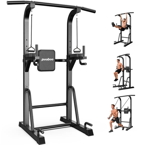 LNOW Multifunction Power Tower with Adjustable Backrest & Armrests Power Rack with Dip Station & Pull-up Bar for Home Gym, 450lbs