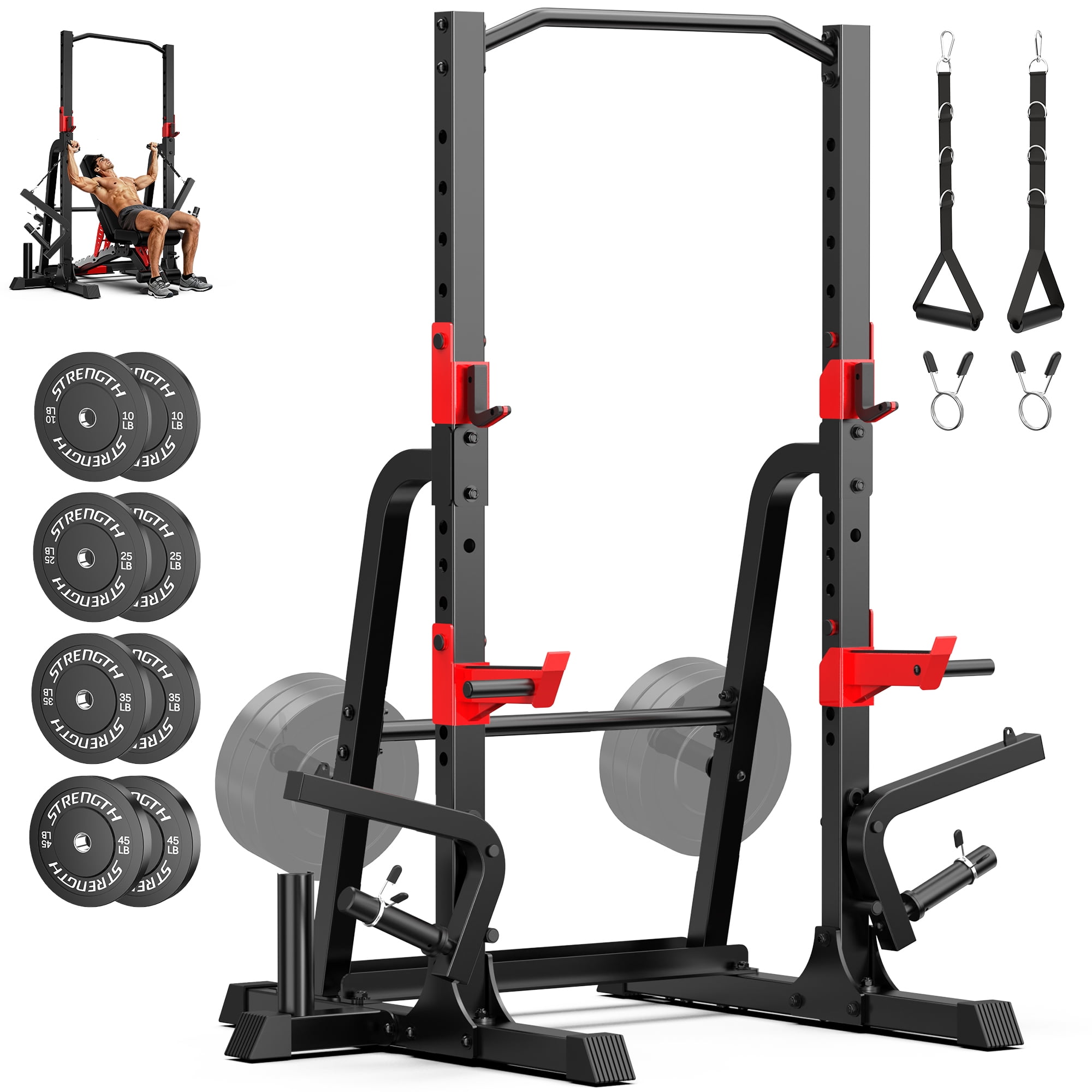 LNOW Power Cage Squat Rack | Home Gym Machine for Bench Press, Squats ...