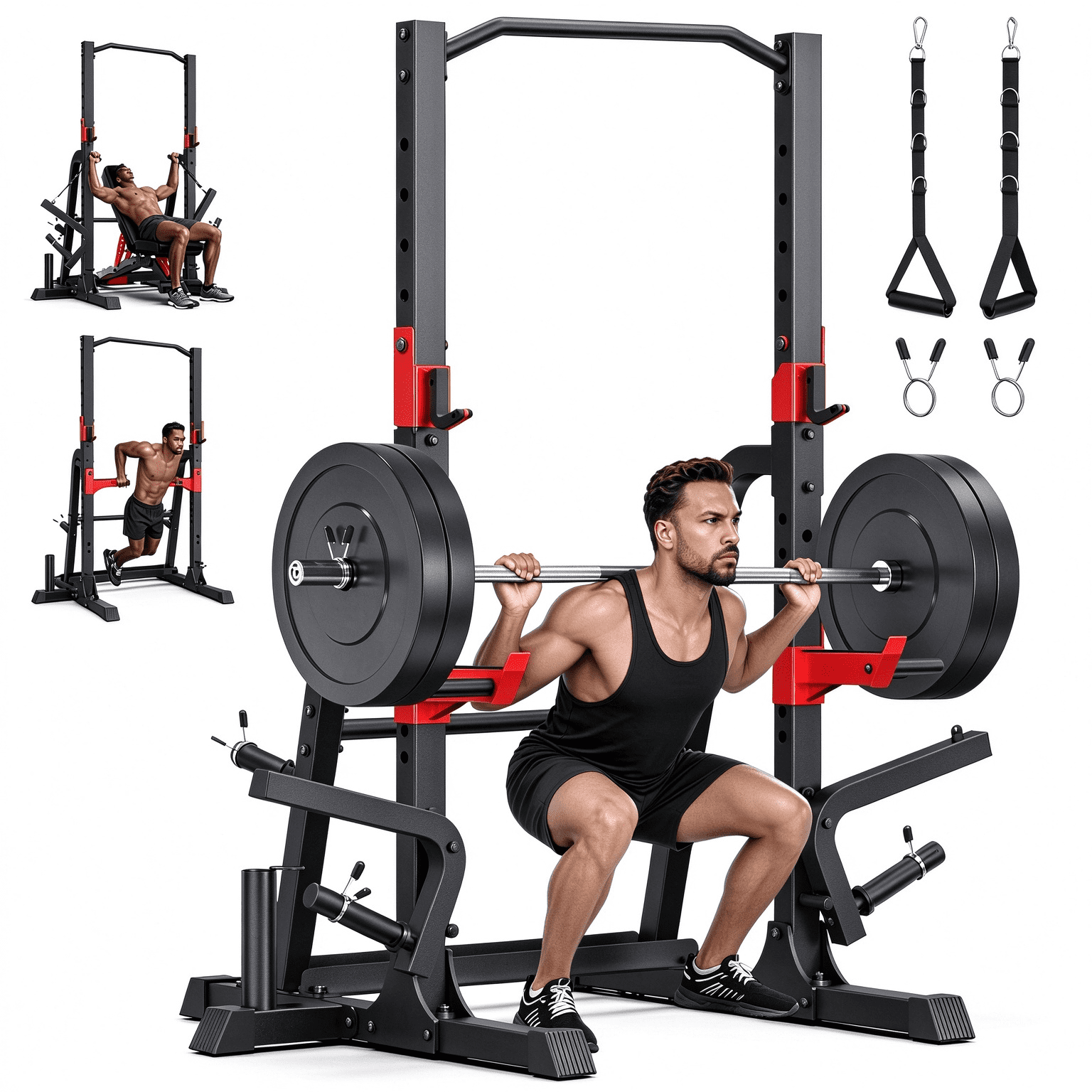 LNOW Power Cage Squat Rack | Home Gym Machine for Bench Press, Squats ...