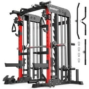 LNOW 2000LB Smith Machine & Dual Pulley System - All-in-One Home Gym for Strength Training, Squat Rack, Cable Crossover, Lat Pulldown - Includes Workout Attachments
