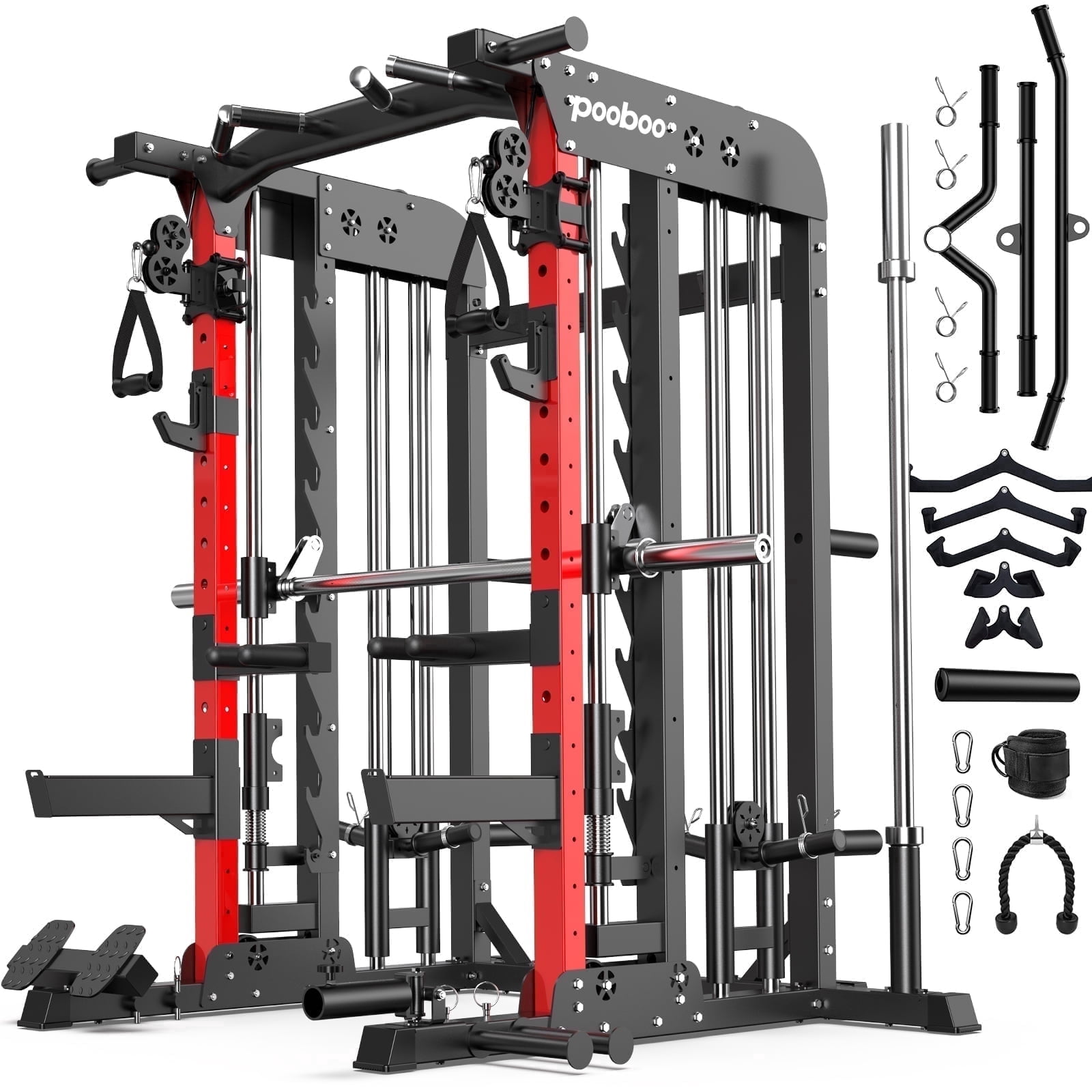 LNOW 2000LB Power Rack & Smith Machine Combo - All-in-One Home Gym with Dual Cable Pulleys, Strength Training Attachments