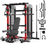 جهاز LNOW Power Rack Cage Smith Machine Home Gym 2000LB Squat Rack All-in-One Total Body Workout System Dual Pulley Cable Crossover آلة تمرين متعددة الوظائف مع مقعد رفع الأثقال