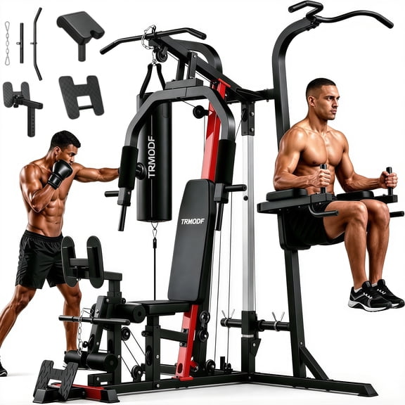 LNOW Home Gym Workout Station, Multifunction Smith Machine with Lat Pull-down & Leg Press, Strength Training Equipment for Home Gym