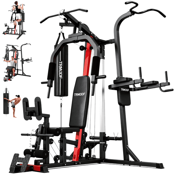 Lnow 7-in-1 Power Rack Cage, Smith Machine with Punching Bag & Pull-Up Bar Multifunctional Workout Station for Home Gym, 450lbs