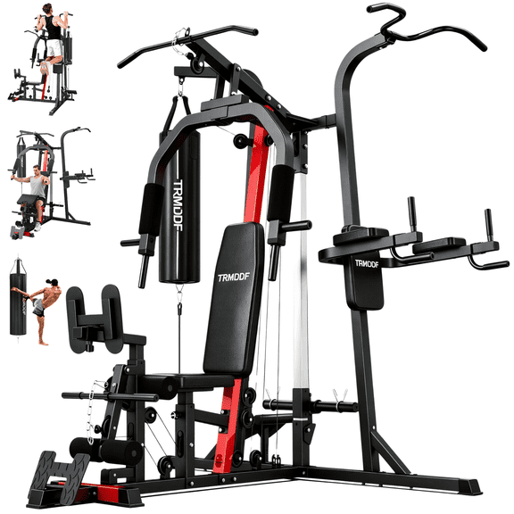 Lnow 7-in-1 Power Rack Cage Smith Machine with Punching Bag & Pulley System, Multifunctional Home Gym Station for Home Gym