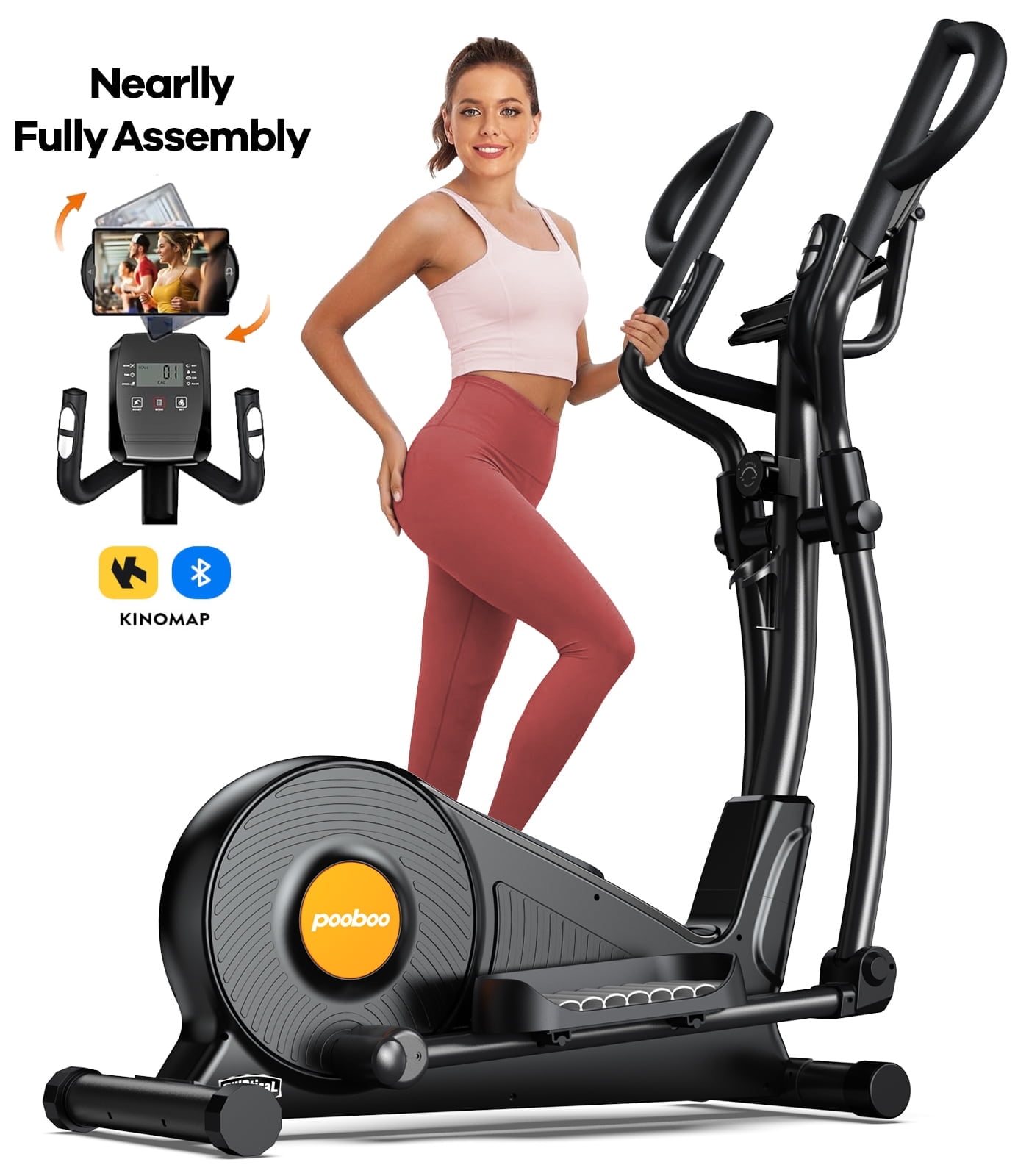 LNOW Pro Magnetic Elliptical Mahicne Nearlly Fully Assembled Build-in Bluetooth Indoor Stationary Exercise Machine 400lbs 16 Resitance with 17" Stride Length