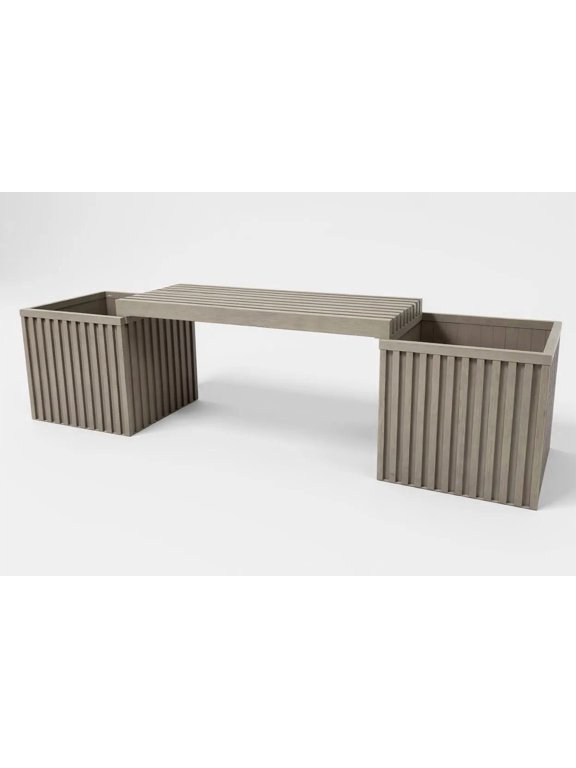 LNP Aluminum Patio Bench Planter - Durable Outdoor Seating with Drainage - Brown & Grey Wood Tone Finish