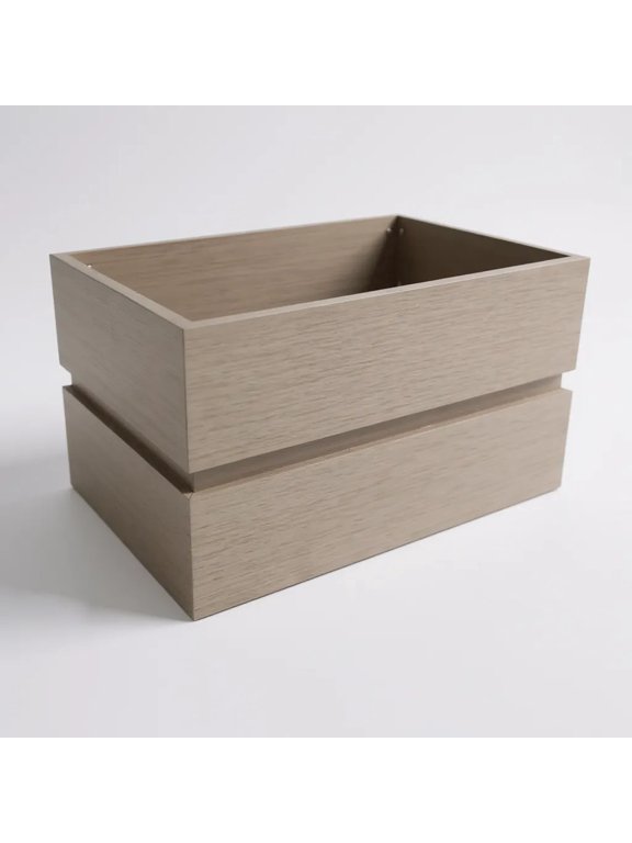 LNP Aluminum Planter Box - Rectangular Outdoor Flower Pot with Drainage - Brown & Grey Wood Tone Finish