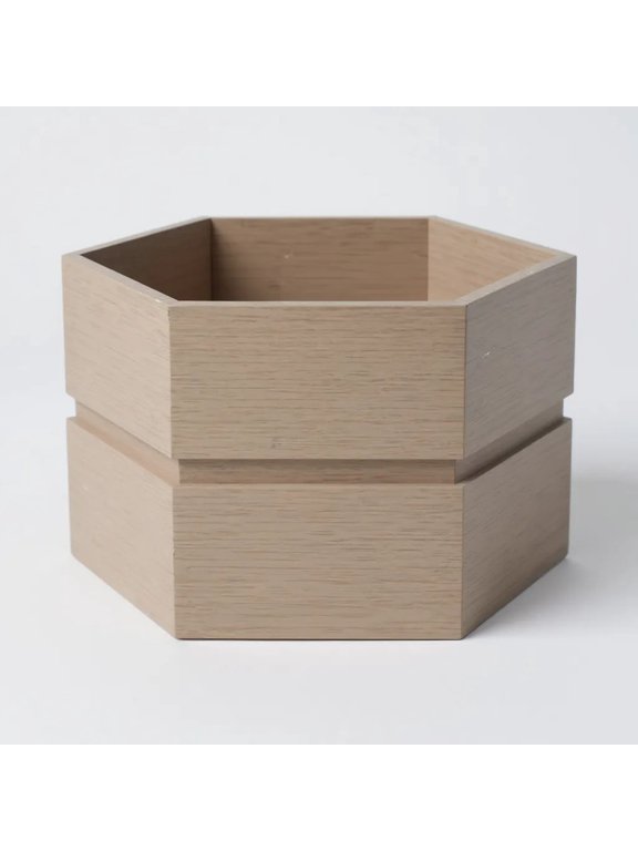 LNP Hexagon Planter Box - Lightweight Aluminum Garden Pots with Drainage - Brown & Grey Wood Tone Finish