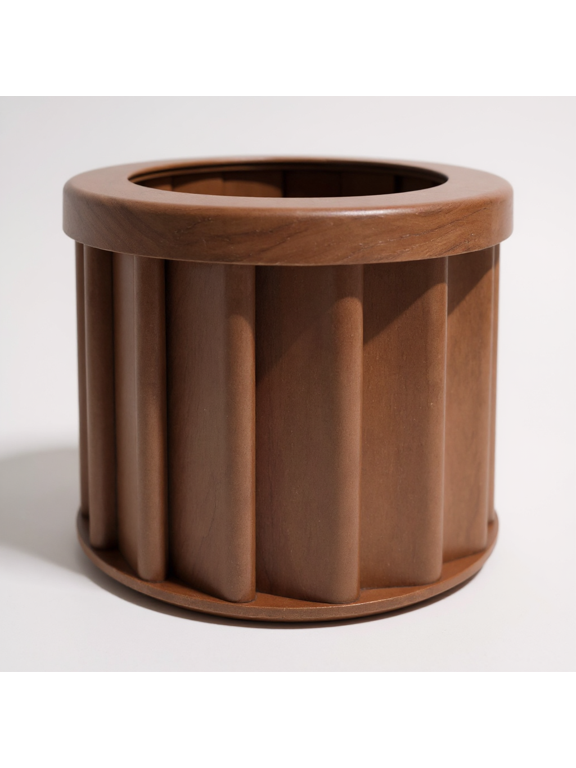 LNP Round Aluminum Planter with Drainage Tray - Modern Dark Brown Garden Pot - 12 Inch