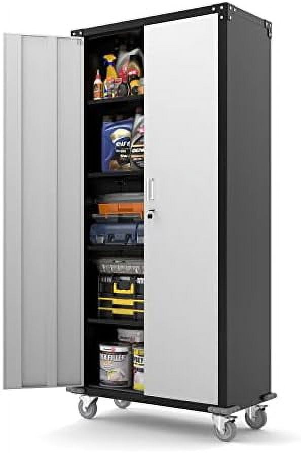 Heavy Duty Metal Garage Storage Cabinet – 72\" Tall, 4 Adjustable Shelves, 600LB Capacity With Lock