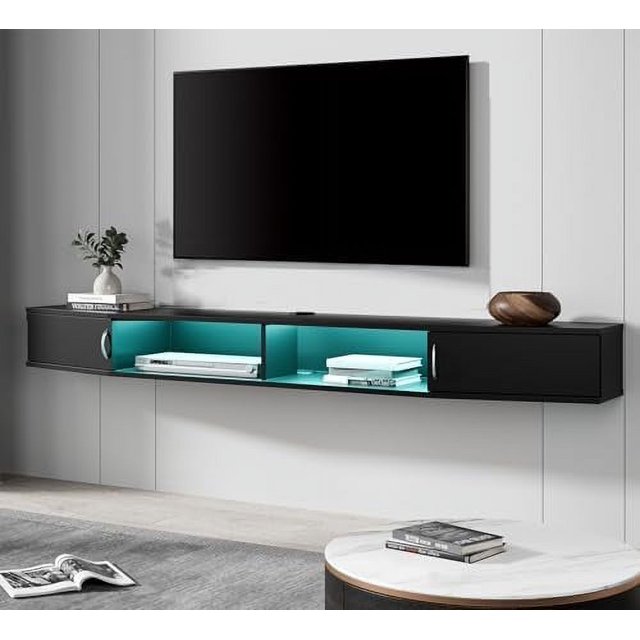 LNSETGC Floating TV Stand Wall Mounted with Colorful LED Lights Wood ...