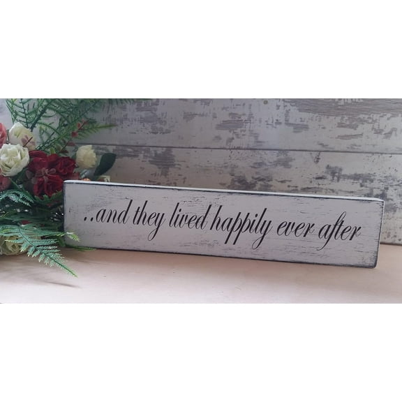 LNU Vintage Primitive Funny farmhouse Decor and They Lived Happily Ever After Wedding Sign Decoration For Door Home Garden Living Room kitchen Wood Sign 4x16 Inch, CQQ-G135