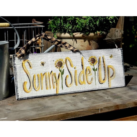 LNU Vintage Primitive Funny farmhouse Decor Sunny Side Up Decoration For Door Home Garden Living Room kitchen Store Cafes Gate Garage Club Bar Wood Sign 4x16 Inch, CQQ-G139