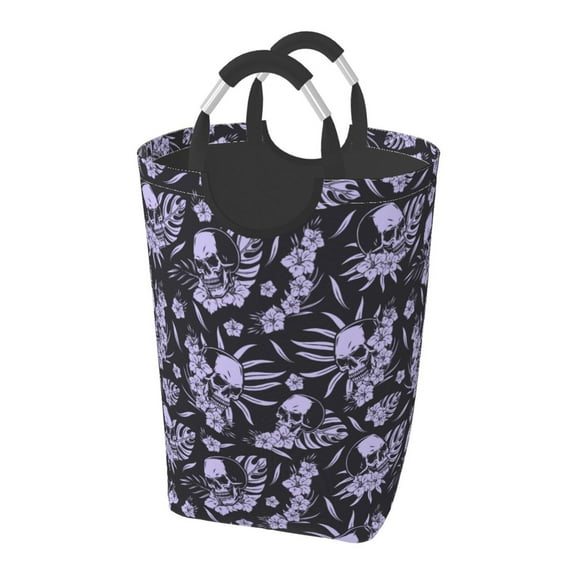LNWH 50L Large Capacity Foldable Laundry Basket, Vintage Skulls Flowers Pattern Laundry Hamper