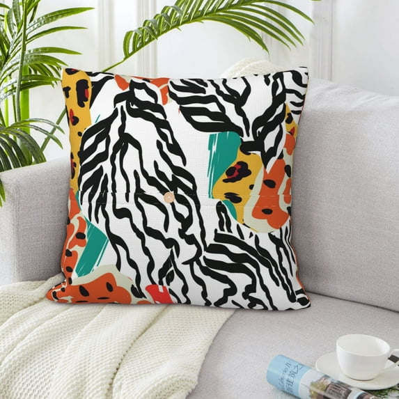 LNWH Abstract Leopard Zebra Ethnic Print Throw Pillow Covers, Square Soft Linen Decorative Pillow Cases, 16"x16" Inch
