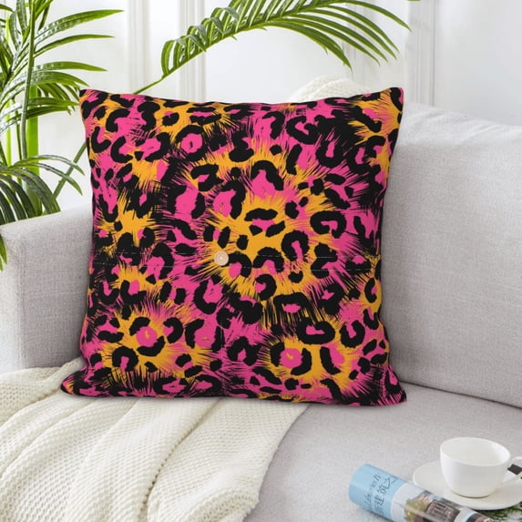 LNWH Abstract Pink Animal Print Throw Pillow Covers, Square Soft Linen Decorative Pillow Cases, 18"x18" Inch