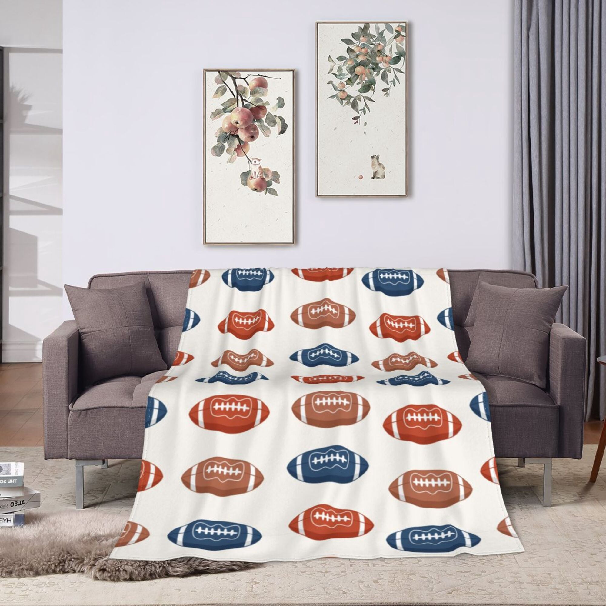 American Football Rugby Ball Pattern Print Hooded Blanket