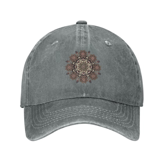 LNWH Baseball Cap, Adjustable Size for Running Workouts and Outdoor Activities All Seasons, Vintage Brown Mandala Floral - Gray