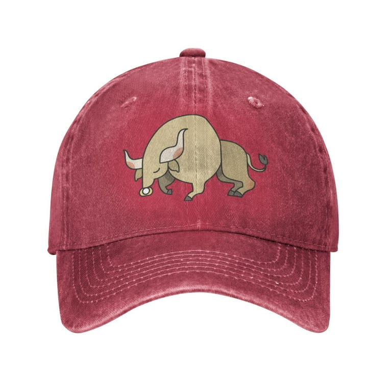 Bull- Casual Hat Cap, Cap - Adjustable Hat, Cowboy Red Brim Outdoor LNWH Baseball Sports Classic Curved Cartoon