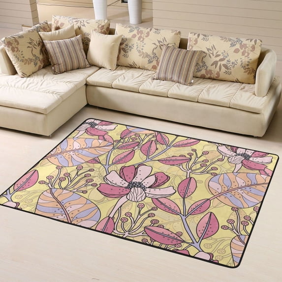 LNWH Botanical Rose Flower Art Rug for Bedroom Living Room, Non-Slip Soft Foldable Carpet, 63" x 48"