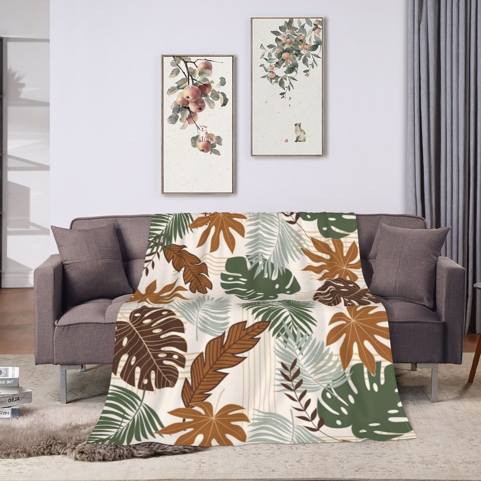 LNWH Brown Floral Leaf Texture Pattern Throw Blanket, Flannel Sofa Blankets for All Seasons, 60 ...