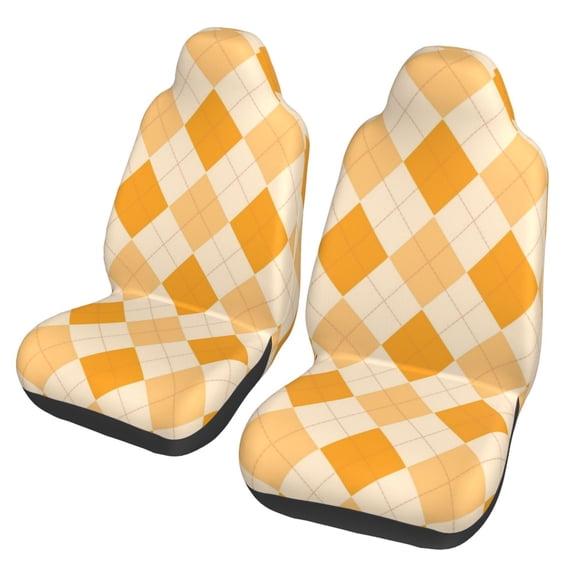 LNWH Car Seat Covers, Argyle Pattern Orange Pattern Car Interior Seat Covers - Universal Fit Most Cars, SUV, Trucks, 2pcs Car Seat Protectors
