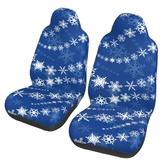 LNWH Car Seat Covers, Blue White Winter Snowflakes Car Interior Seat Covers - Universal Fit Most Cars, SUV, Trucks, 2pcs Car Seat Protectors