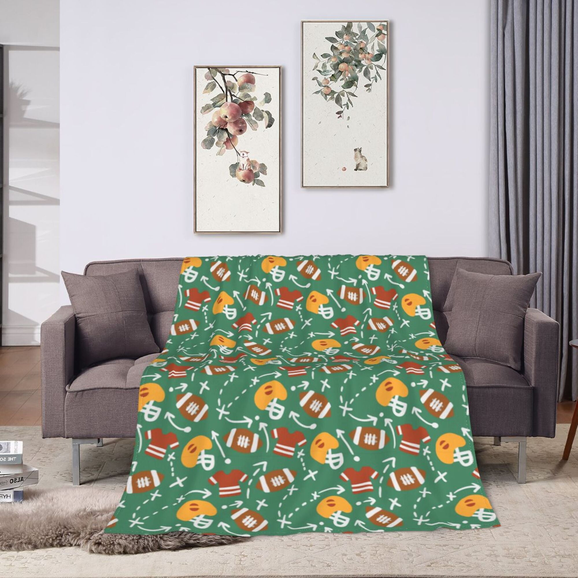 American Football Pattern Print Hooded Blanket