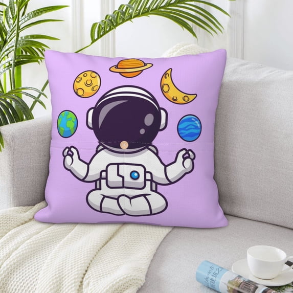 LNWH Cartoon Astronauts Meditate Throw Pillow Covers, Square Soft Linen Decorative Pillow Cases, 18"x18"