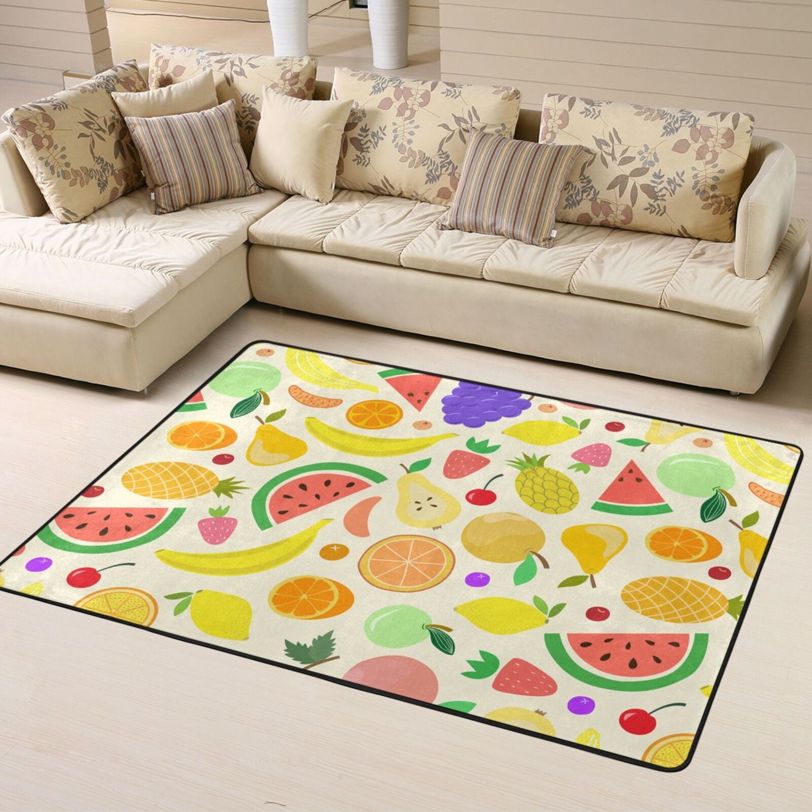 LNWH Cartoon Flat Tropical Fruits Rug for Bedroom Living Room, Non-Slip ...
