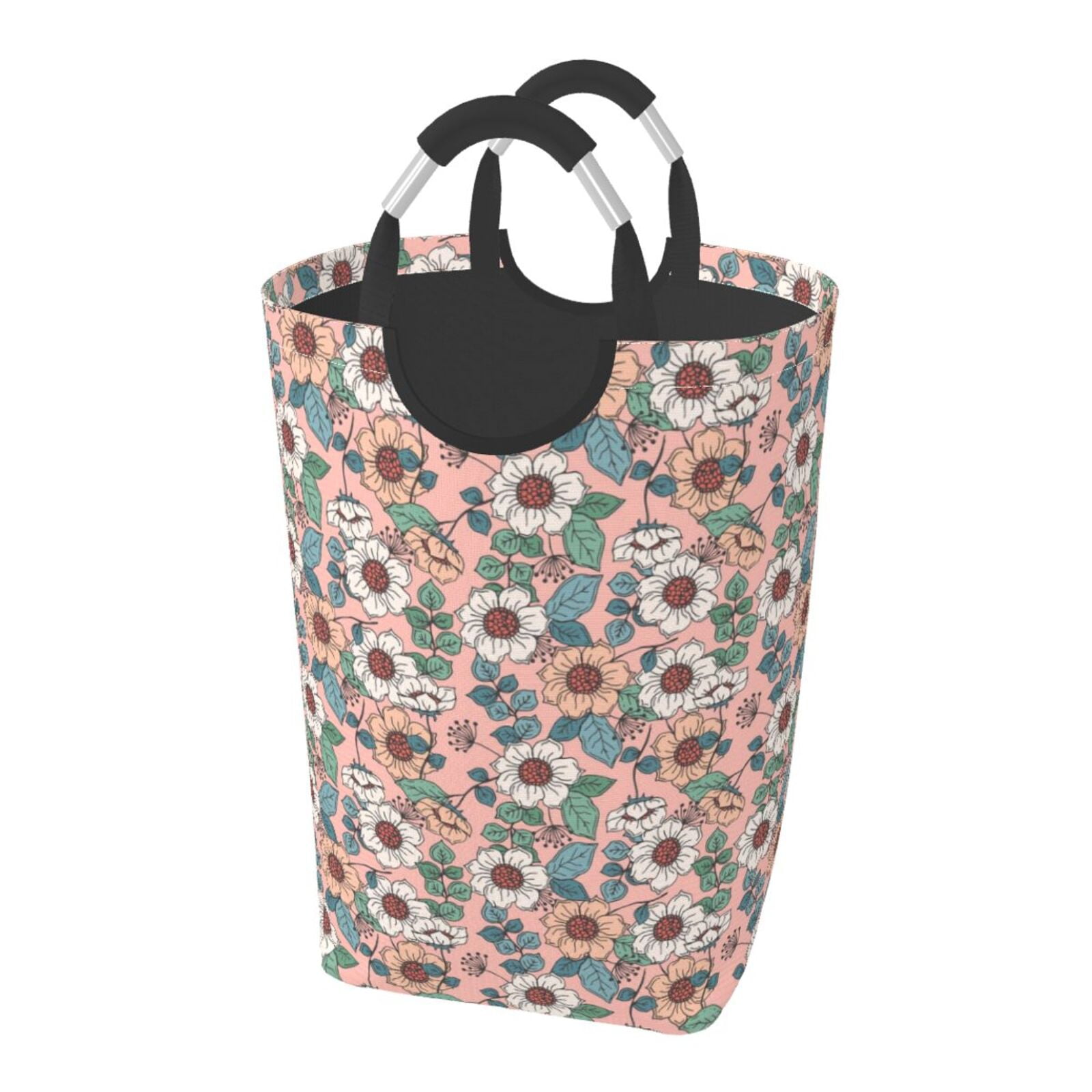 Pink Rose Flower Print Laundry Basket