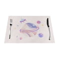 thumbnail image 1 of LNWH Cartoon Pink Planet Surround Pattern Placemats, 6 PCS Heat Resistant Washable PVC Table Mats, 18"x12", 1 of 6