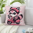 thumbnail image 1 of LNWH Cartoon Raccoon Motorcycle Throw Pillow Covers, Square Soft Linen Decorative Pillow Cases, 18"x18", 1 of 8