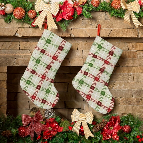 LNWH Christmas Plaid Noel Pattern 18 Inch Christmas Stockings, Christmas Decorations for Family Holiday Party Decor, 1 Pcs