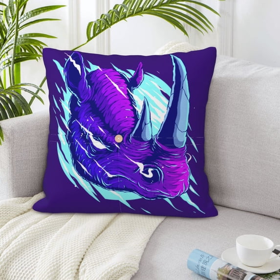 LNWH Colorful Abstract Rhinoceros Throw Pillow Covers, Square Soft Linen Decorative Pillow Cases, 18"x18"