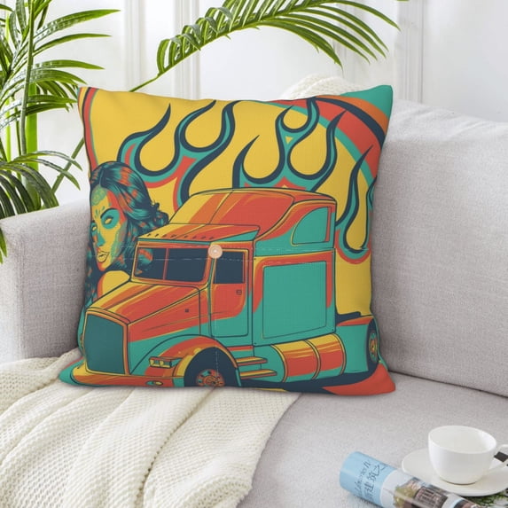 LNWH Colorful Classic American Truck Throw Pillow Covers, Square Soft Linen Decorative Pillow Cases, 20"x20" Inch