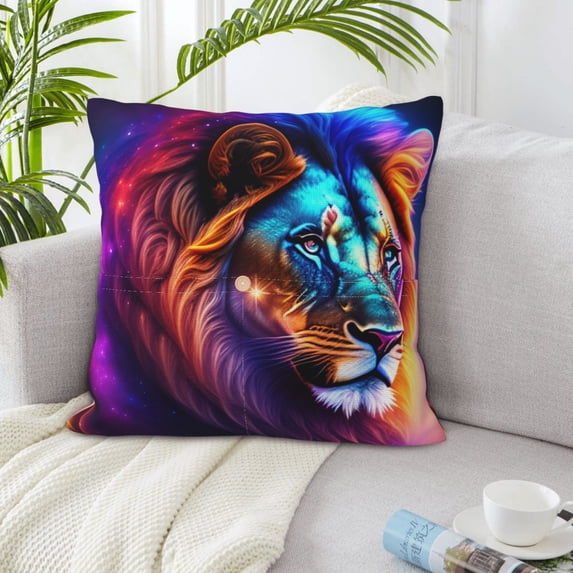 LNWH Colorful Purple Lion Throw Pillow Covers, Square Soft Linen Decorative Pillow Cases, 18"x18"