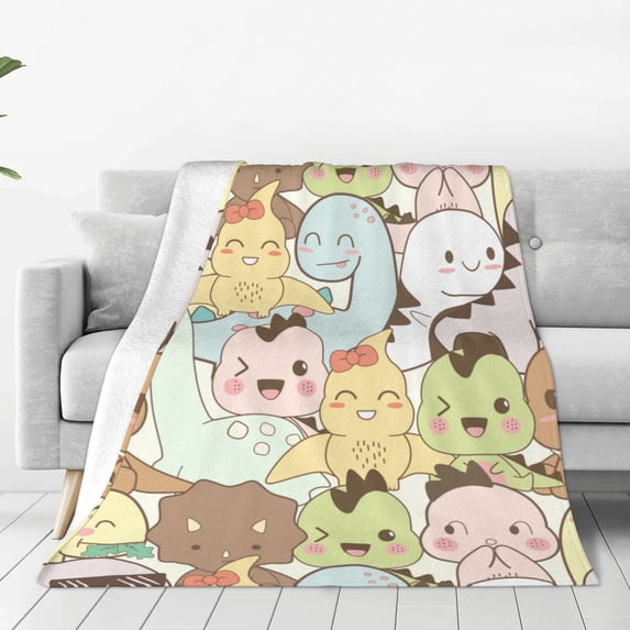 LNWH Cute Cartoon Dino Pattern Throw Blanket, Flannel Sofa Blankets for All Seasons, 50"x40"