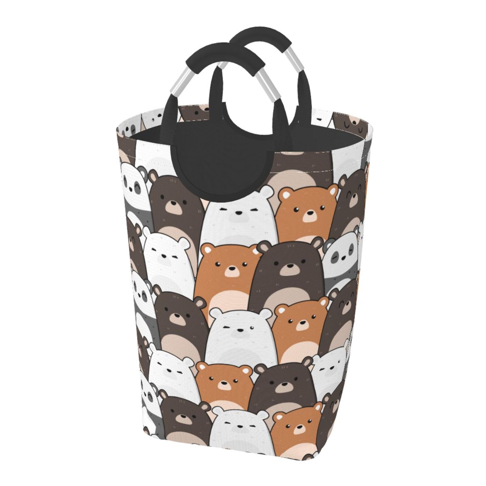 LNWH Cute Teddy Bear Cartoon Pattern Laundry Basket, 50L Large Capacity