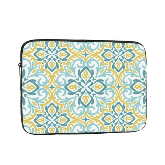 LNWH Cyan Floral Motif Tribal Pattern Laptop Sleeve, Notebook Computer Pocket Tablet Briefcase Carrying Bag, 17 inch Laptop Case