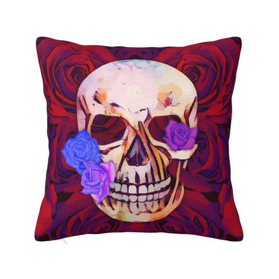 LNWH Decorative Pillow Covers, Red Rose Skull Square Sofa Decorative Knit Pillow Case, 16"x16"