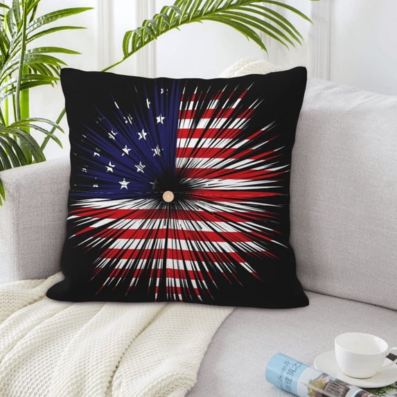 LNWH Firework Explosion Usa Flag Art Throw Pillow Covers, Square Soft Linen Decorative Pillow Cases, 16"x16"