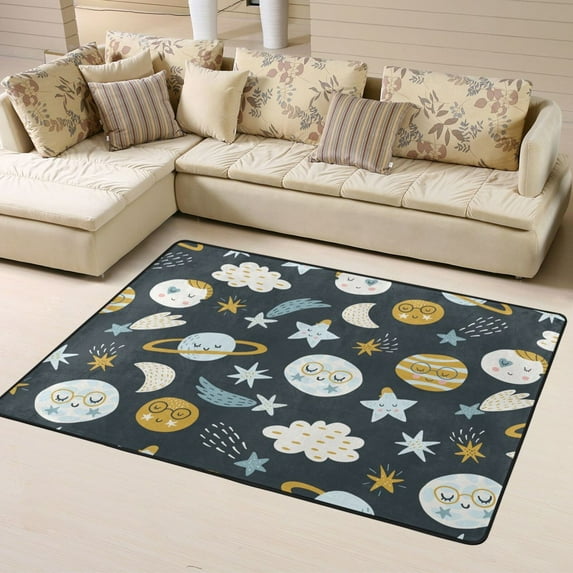 LNWH Funny Planet Trendy Texture Rug for Bedroom Living Room, Non-Slip Soft Foldable Carpet, 63" x 48"