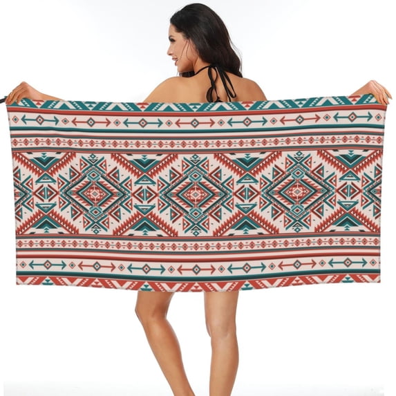 LNWH Geometric Native Aztec American Art Pattern Sandless Beach Towel, Travel Quick-Drying Microfiber Bath Towels, 31.5"x63"