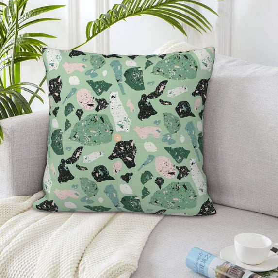 LNWH Green Granite Terrazzo Texture Throw Pillow Covers, Square Soft Linen Decorative Pillow Cases, 20"x20" Inch