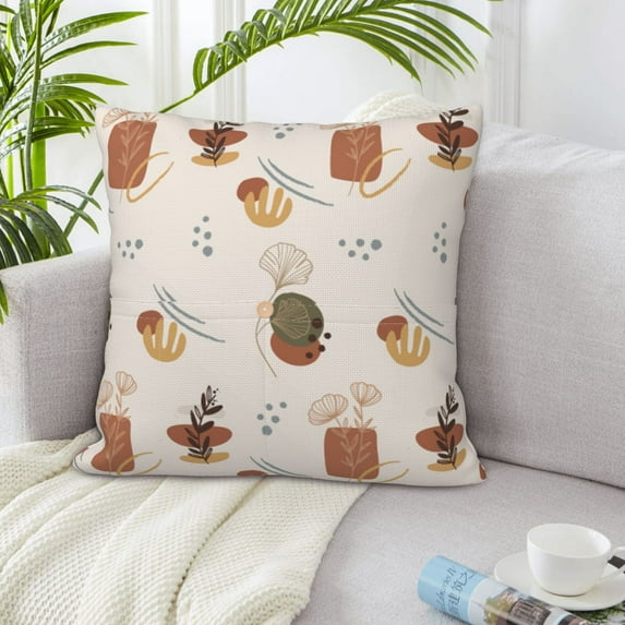 LNWH Hand Drawn Boho Design Throw Pillow Covers, Square Soft Linen Decorative Pillow Cases, 20"x20"